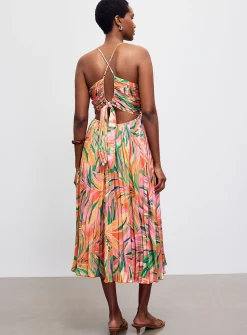 Exotic flowers pleated maxi dress