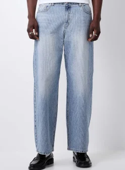Faded-blue ribbed jean