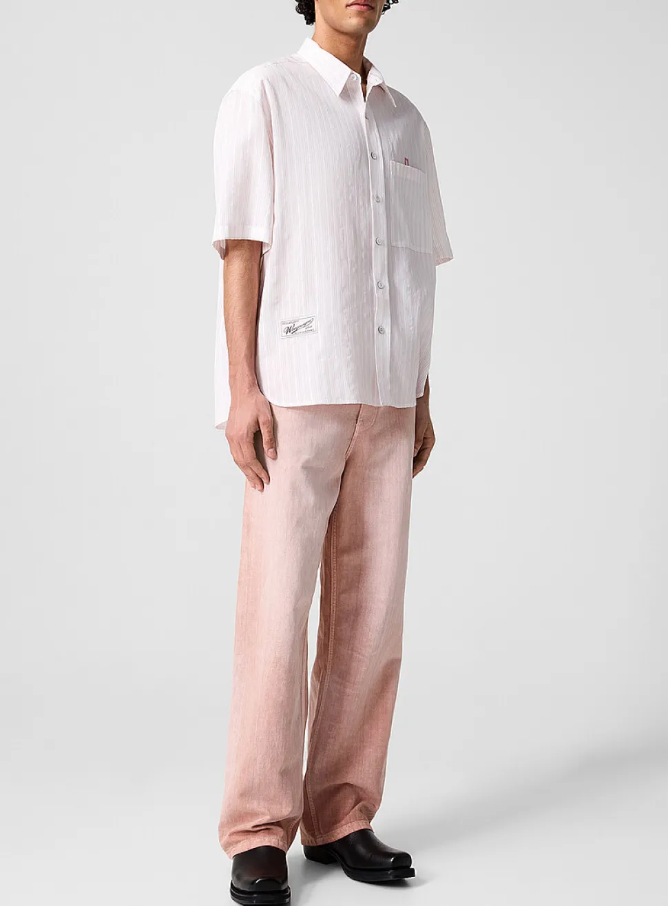 Faded pink cotton-linen jean