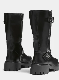 Faux-leather biker boots