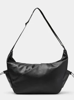 Faux-leather large half-moon bag