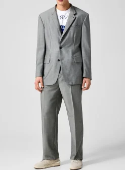 Faux-plain grey pleated pant
