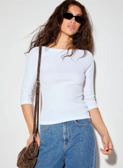 Fifi fine-rib knit boat-neck T-shirt