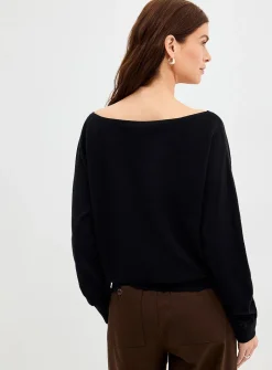 Fine-knit boat-neck sweater