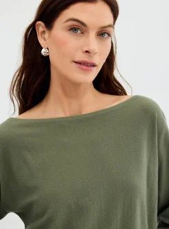 Fine-knit boat-neck sweater