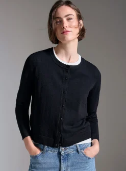 Fine-knit crew-neck cardigan