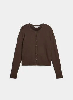 Fine-knit crew-neck cardigan
