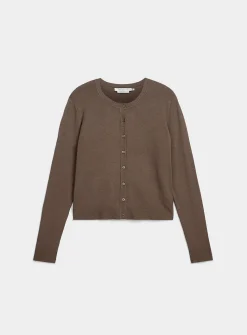 Fine-knit crew-neck cardigan