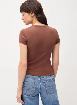 Finely ribbed button-up T-shirt