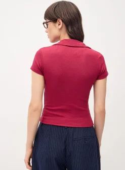 Fine ribbing Johnny collar T-shirt