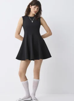 Fitted-waist flared tailored dress