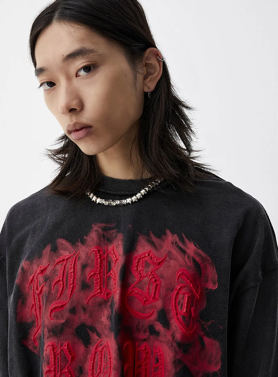 Flaming skull washed T-shirt