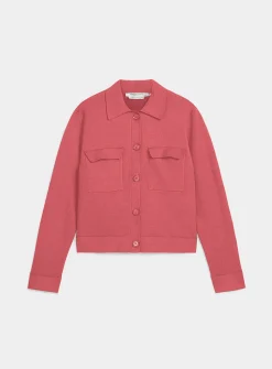 Flap-pocket polo-collar cardigan