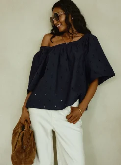 Flared broderie anglaise blouse