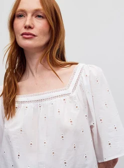 Flared broderie anglaise blouse