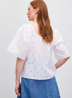 Flared broderie anglaise blouse