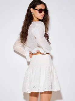 Flared broderie anglaise miniskirt