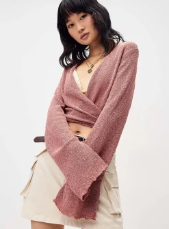 Flared-sleeve terry shrug