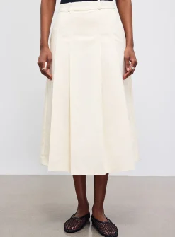 Flat-pleat vanilla midi skirt