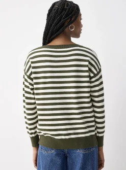 Fleece heart striped sweater