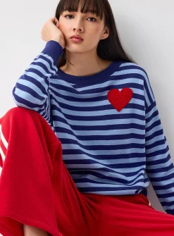 Fleece heart striped sweater