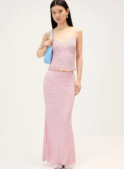 Flocked polka-dot mesh maxi skirt