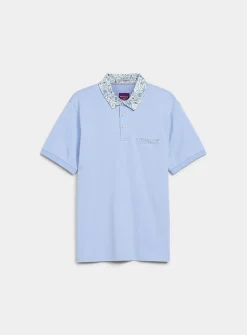 Floral-accent liquid cotton polo