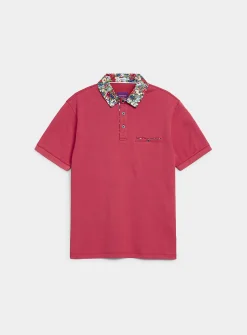 Floral-accent liquid cotton polo