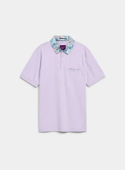 Floral-accent liquid cotton polo