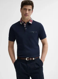Floral-accent liquid cotton polo