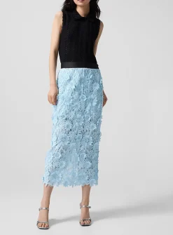 Floral appliqué pencil skirt