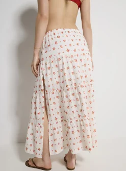 Floral gingham tiered maxi skirt