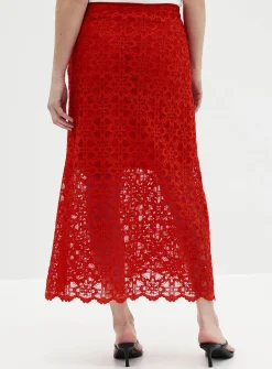 Floral guipure maxi skirt