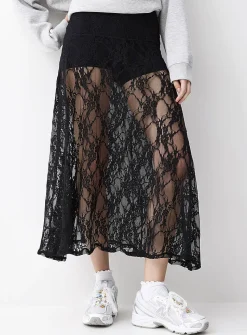 Floral lace flared skirt