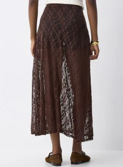 Floral lace flared skirt