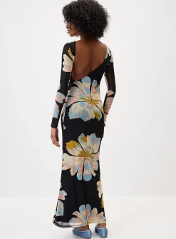 Floral mesh open-back maxi dress