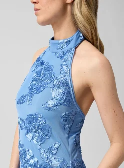 Floral micromesh halter dress