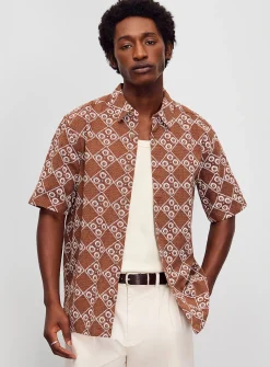 Floral mosaic print knit shirt