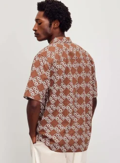 Floral mosaic print knit shirt