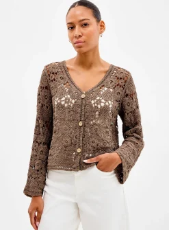 Floral pattern crocheted cardigan