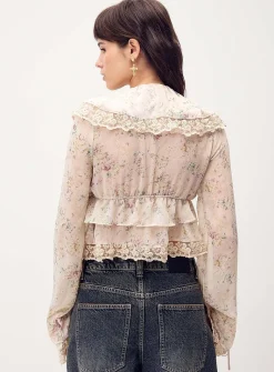 Floral pattern ruffled blouse