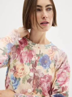 Floral tapestry boxy-fit cardigan