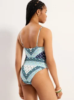 Floral tapestry cutout one-piece