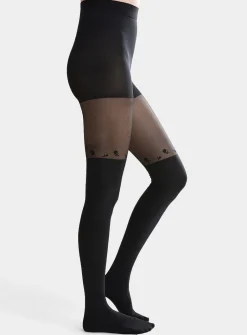 Floral trim thigh-high style tights