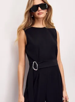 Flowy belted sleeveless jumpsuit