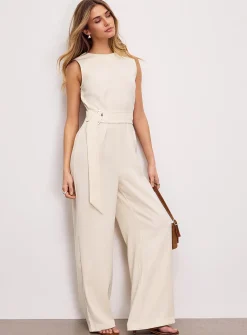 Flowy belted sleeveless jumpsuit