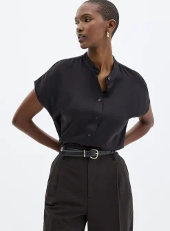 Flowy satin cap-sleeve blouse