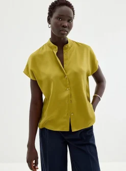 Flowy satin cap-sleeve blouse