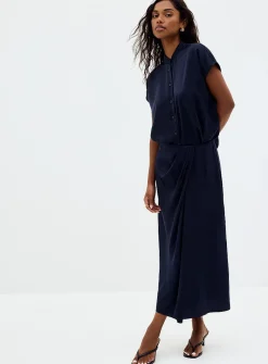 Flowy satin cap-sleeve blouse