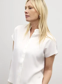 Flowy satin cap-sleeve blouse